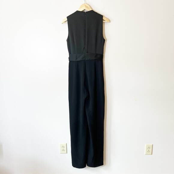 Jonathan Simkhai Tie Front Satin Wrap Jumpsuit Sleeveless V-Neck Black Size 4 - Picture 10 of 12